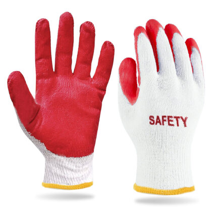 SAFETY Non-Slip 20 Pairs Red Latex Cotton Multi-Purpose Work Gloves- Nitrile Dipped & Rubber Palm Coated for a Firm Grip- Heavy Duty Premium-Construction-Moving-Warehouse-Garden-Gloves